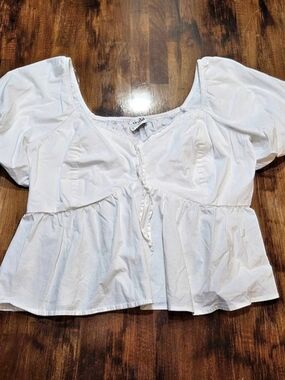 Arula White Puff Sleeve Blouse Size XL